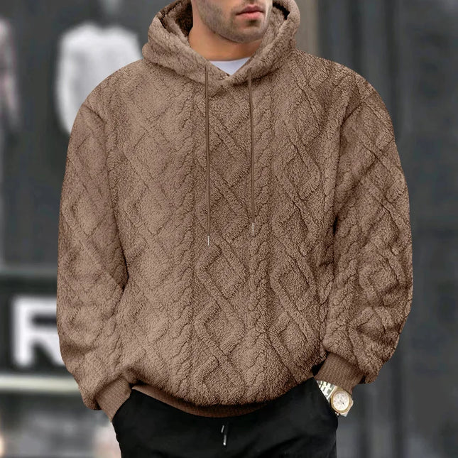 Autumn and Winter Leisure Men's High Street Jacquard Double-Sided Velvet Hooded Sports Trend Pullover Sweater Jacket