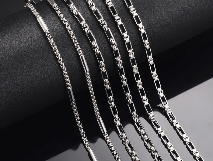 New 1 piece Stainless Steel Square Pearl Chain Necklace 3:1 Handmade Box Chain DIY Jewelry Making Bracelet Anklet Necklace PlatiNum