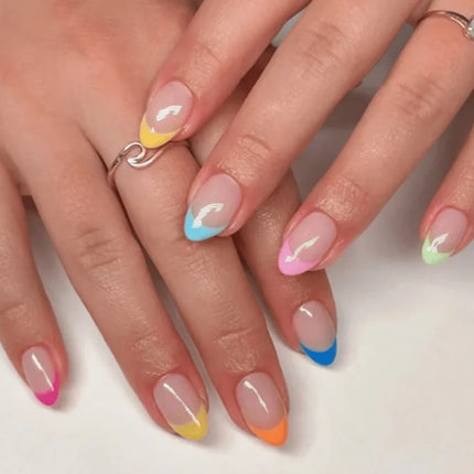 24pcs Pink Flower Almond Press on Nails Kawaii False Nails Wearable Stick-on Nails Fake Nail Uñas Postizas Накладные Ногти 네일팁2028