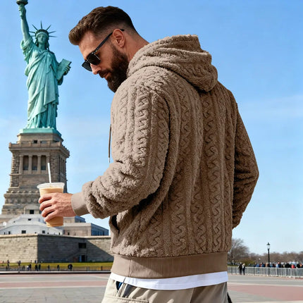 Cross-border Loose Men's Winter Retro Warm Double-Sided Velvet Casual Trend Hooded Pocket High Street Sweater