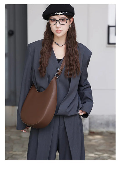 2025 New Genuine Leather Women Half Moon Bag Shoulder Ladies Luxury Underarm bag Commuter Shopping Handbag Bag For Women Gift