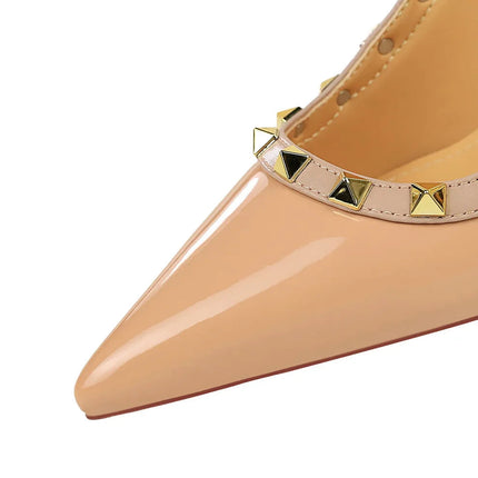 Donne 9.5 cm Tacchi alti Lady Pelle verniciata con borchie Tacco a spillo Singolo cinturino alla caviglia Tacchi Décolleté Scarpe da ballo traspiranti femminili platinumshop
