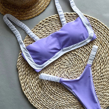 Splicing Micro Perizoma Bikini Donna Costumi da bagno a fascia Costume da bagno femminile Bikini a due pezzi Costume da bagno con taglio alto Swim Lady platinumshop