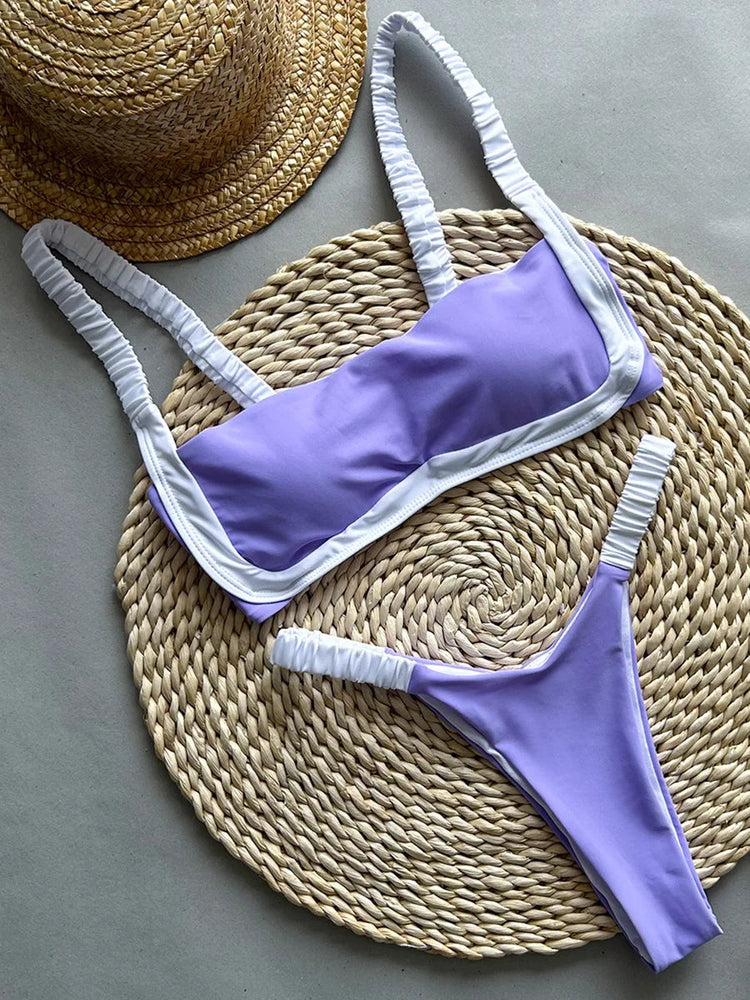 Splicing Micro Perizoma Bikini Donna Costumi da bagno a fascia Costume da bagno femminile Bikini a due pezzi Costume da bagno con taglio alto Swim Lady platinumshop
