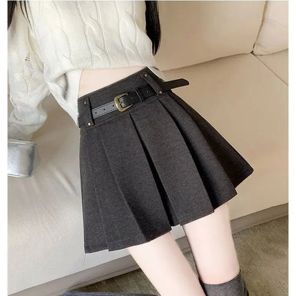 Autumn and Winter 2025 New High-waisted A-line Skirt College Style Sweet Versatile Woolen Pleated Skirt PlatiNum