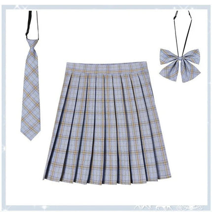 Damen Plissierter Schottenrock mit Fliege XS-5XL Harajuku Preppy Japanische Schuluniformen Mini Rock Sommer Jupe Kawaii für Mädchen
