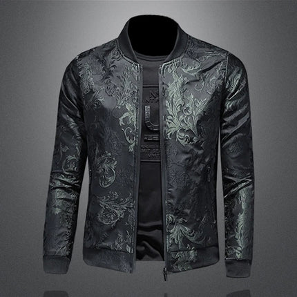 Minglu Autumn Winter Stand Collar Men's Jackets Luxury Pattern Pattern Long Sleeve Business Casual Male Coats Plus Size 5XL