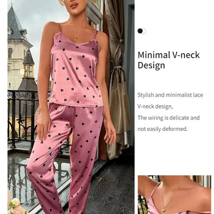 Pigiama da donna in raso di seta set lettera stampa Cami Vest Shirt con pantaloni Sleepwear Ladie Sexy pigiama Lingerie pigiama da notte platinumshop