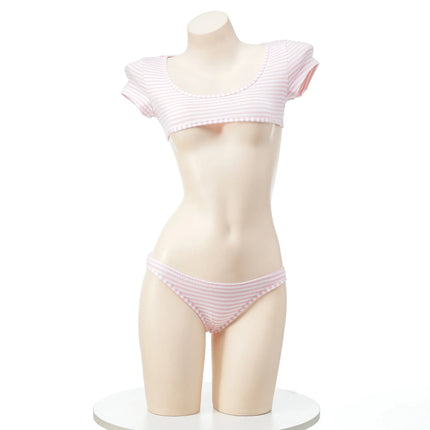 La biancheria intima giapponese della maglietta a righe Super corte imposta il Bikini uniforme delle ragazze del Costume Cosplay della scuola di stile a tre punti platinumshop