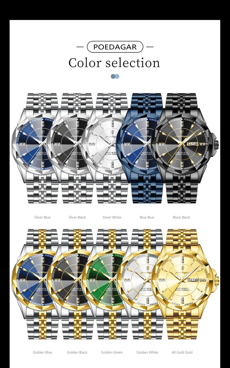 POEDAGAR Orologio da uomo di moda di lusso Top Business Impermeabile luminoso Data Settimana Orologi da uomo Orologio da polso da uomo in acciaio inossidabile al quarzo platinumshop