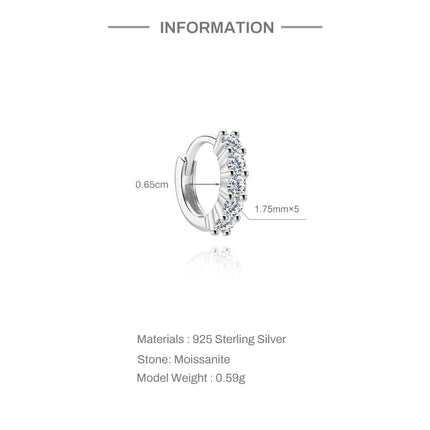 CANNER 1PC 6/7/8/9mm Moissanite 925 Sterling Silver Hoop Earrings Women Round Circle Piercing Earings Personalized Fine Jewelry PlatiNum