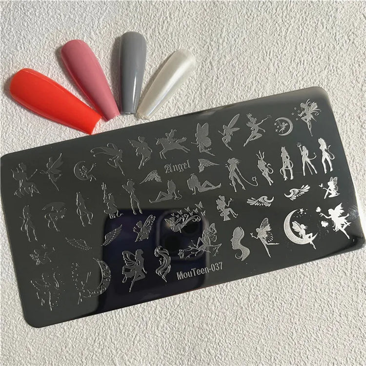 Gothic Cross Nail Stamping Plate Dark Rosary Cross Stainless Steel Punk Nail Art Stencil for DIY Manicure