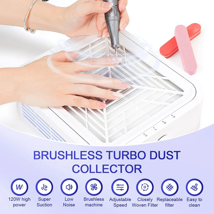 Powerful 130W Nail Dust Extractor Vacuum Cleaner 6 Gear Adjustable Suction with 360° Flexible Tube Manicure Dust Collector for Nail Stylist Salon & Home Nail Art