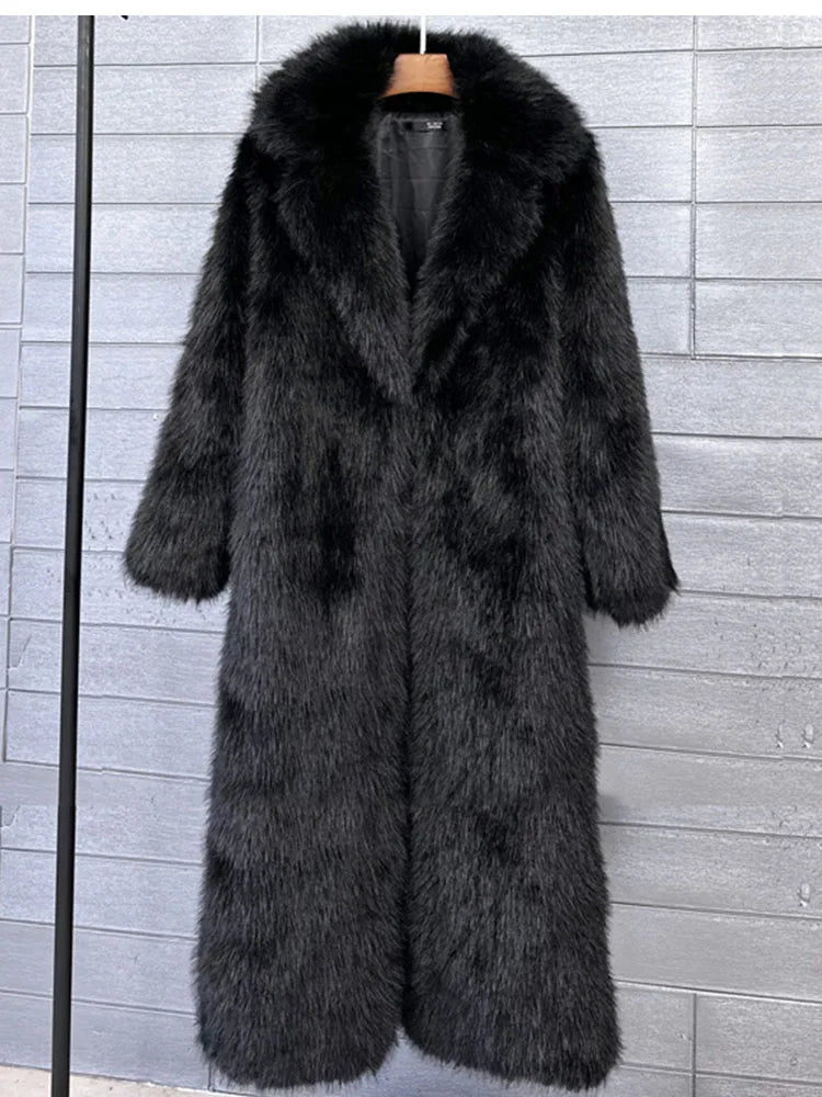 ZADORIN 130cm Super Long Fluffy Faux Fur Coat Woman Jacket Winter Lapel Thicken White Faux Fur Coats Jacket for Women Outerwears