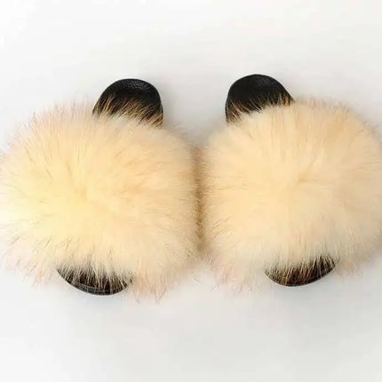 Real Raccoon Fur Slippers for Women 2023 Summer Fluffy Indoor Home Fuzzy Flat Slides Outdoor Fashion Beach Sandals Flip Flops