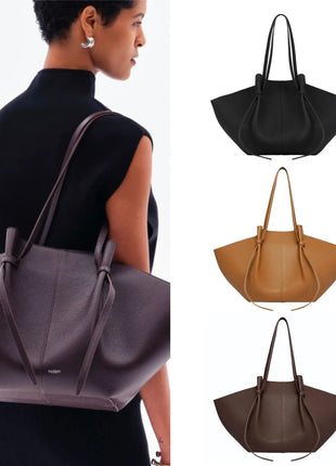 Borsa tote grande da donna, borsa a tracolla in pelle scamosciata, design con nodo, borsa versatile