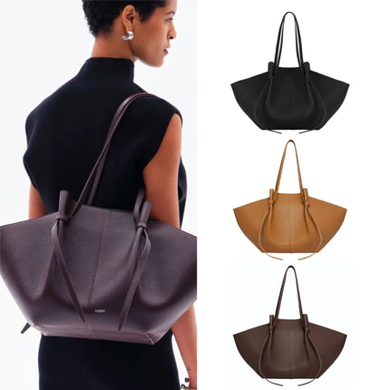 Borsa tote grande da donna, borsa a tracolla in pelle scamosciata, design con nodo, borsa versatile