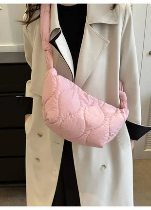 Puffer Shoulder Bag for Women Soft Down Cotton Padded Tote Handbag Purse Quilted Cross Body Bag Solid Color Bubbles Cloud Bag PlatiNum