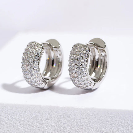 Luxury Full Zircon Multi-Row Sparkling Silver Color Hoop Earrings for Men Women Fashion Jewelry New Arrival PlatiNum