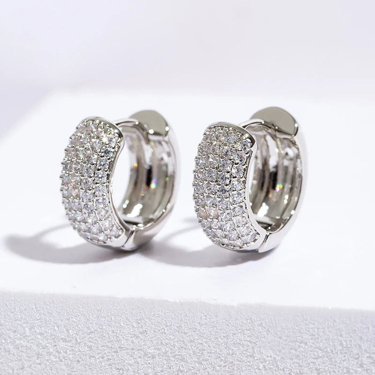 Luxury Full Zircon Multi-Row Sparkling Silver Color Hoop Earrings for Men Women Fashion Jewelry New Arrival PlatiNum