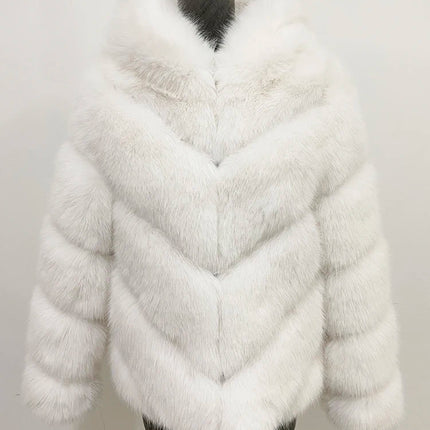 ZADORIN Fashion Hooded Splicing Fluffy Jacket Women Winter Long Sleeve White Faux Fur Coat Woman Clothing New in Coats & Jackets