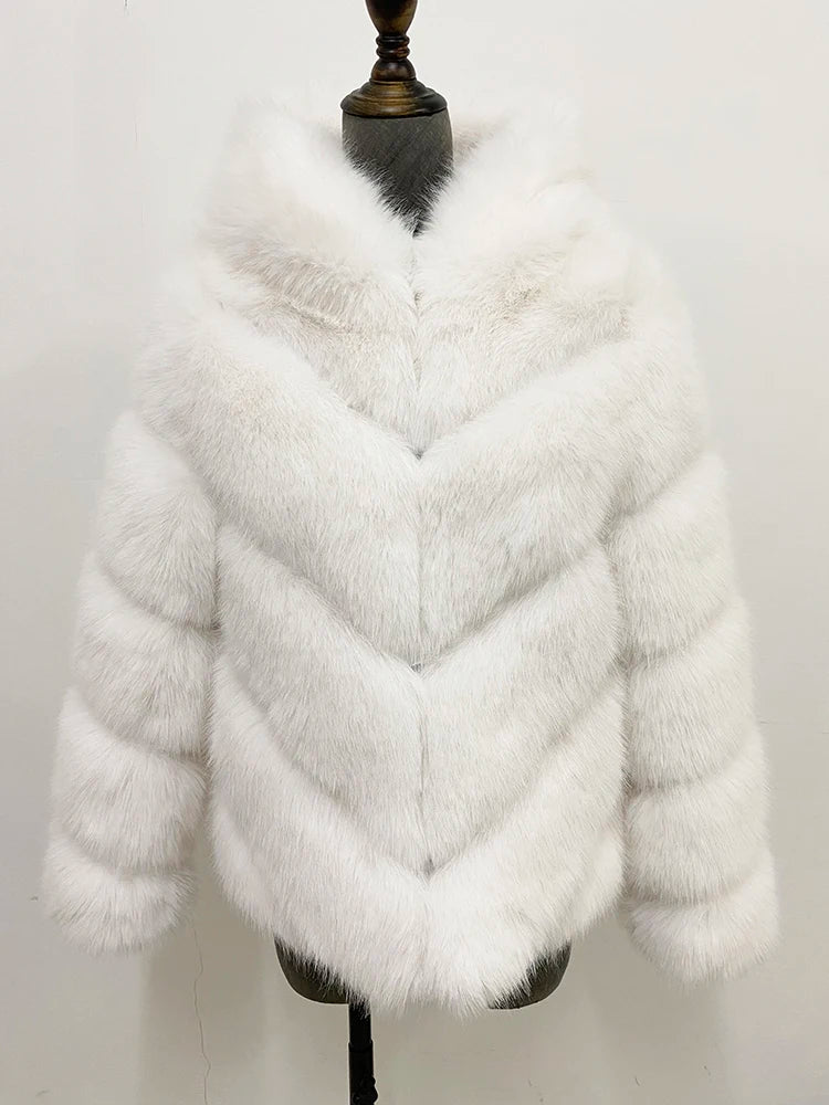 ZADORIN Fashion Hooded Splicing Fluffy Jacket Women Winter Long Sleeve White Faux Fur Coat Woman Clothing New in Coats & Jackets