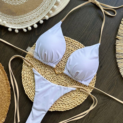 Costume da bagno bikini sexy da donna a tinta unita, due pezzi, rosso platinumshop
