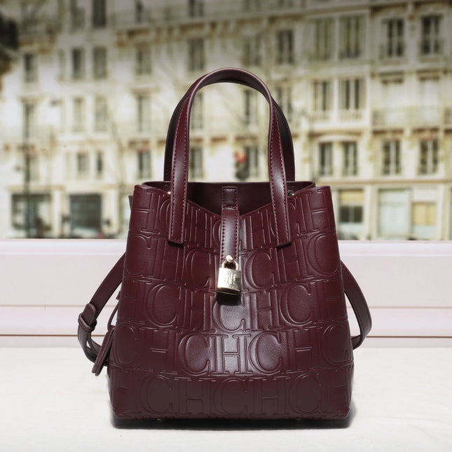 CH Large Capacity Handbag Luxury Brand Temperament Letter Print with Lock Design 2025 Trendy Women's Crossbody Bag PlatiNum