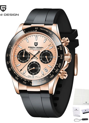 Nuovo Orologio da Uomo PAGANI DESIGN Cronografo di Lusso in Oro Rosa, Quadrante Blu Ghiaccio 40mm, Vetro Zaffiro, Impermeabile 100M, Cinturino in Gomma, Orologio Sportivo Maschile + CONFEZIONE REGALO