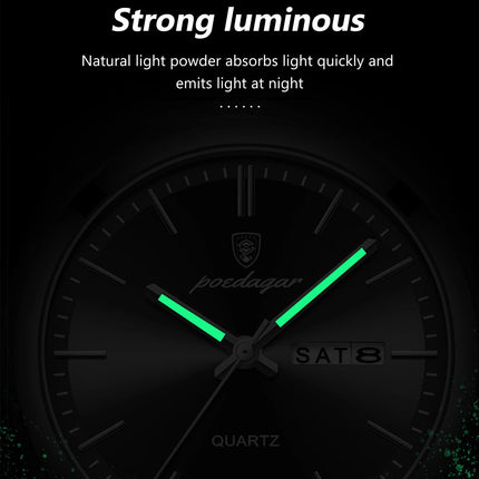POEDAGAR Orologio da polso al quarzo da uomo di lusso Impermeabile luminoso Data Settimana Orologio da uomo Orologi da uomo d'affari in acciaio inossidabile platinumshop