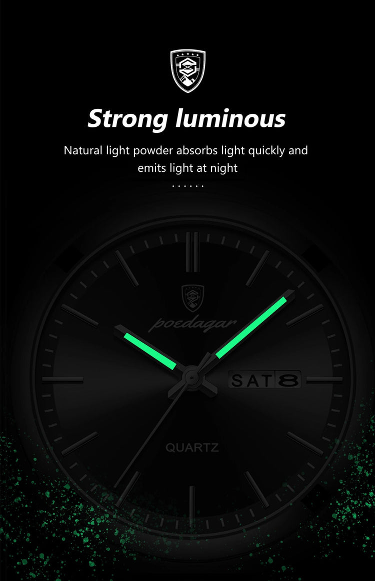 POEDAGAR Orologio da polso al quarzo da uomo di lusso Impermeabile luminoso Data Settimana Orologio da uomo Orologi da uomo d'affari in acciaio inossidabile platinumshop