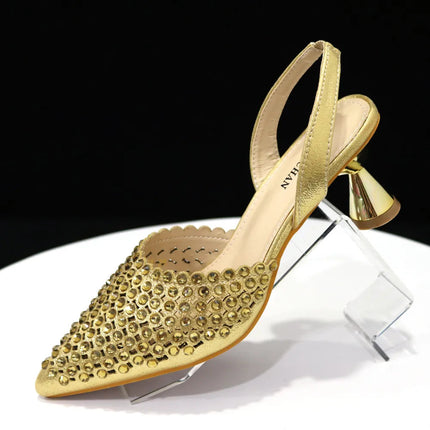 Venus Chan Pointed Toe Heels for Women 2023 Elegant Party Wine Color Full Diamond Pumps Italian Shoes and Bags Matching Set PlatiNum