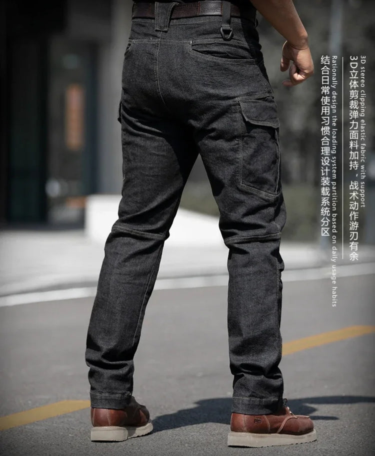 Men's Tactical Jeans Military Denim Cargo Pants Multi-pocket Elastic Casual  Work Trousers Outdoor Combat Training Hiking Pants
