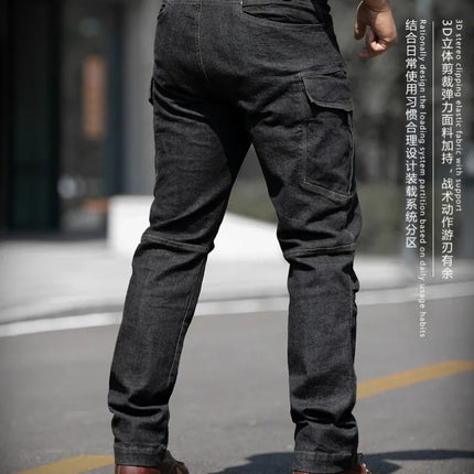 Men's Tactical Jeans Military Denim Cargo Pants Multi-pocket Elastic Casual  Work Trousers Outdoor Combat Training Hiking Pants