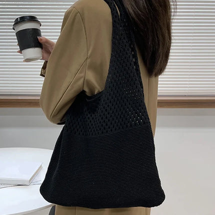 Borse a maglia da donna, borsa tote grande capacità, borsa estiva da spiaggia, borsa grande casual, borse a tracolla intrecciate a nido d'ape, borsa da donna