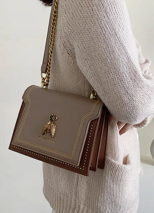 CGCBAG Luxury Brand Women Handbag 2024 New Retro Bee Female Shoulder Bag Simple High Quality Leather Designer Crossbody Bags PlatiNum