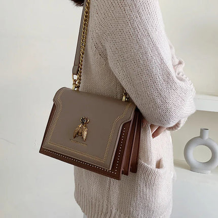 CGCBAG Luxury Brand Women Handbag 2024 New Retro Bee Female Shoulder Bag Simple High Quality Leather Designer Crossbody Bags PlatiNum