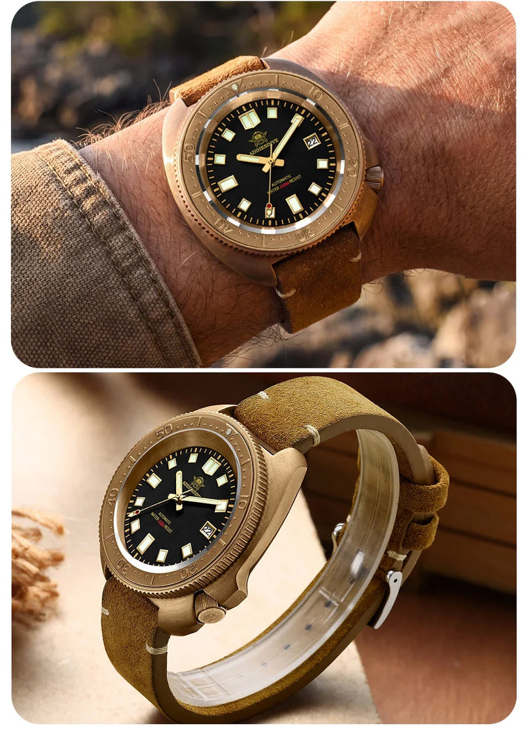 ADDIESDIVE Mens Automatic Mechanical Dive Watch Japan 8215 Movement Bronze Case Sapphire Crystal 200M Waterproof Ceramic Bezel