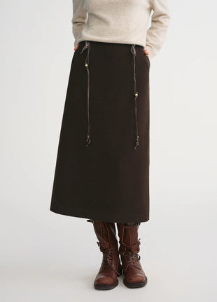 DUSHU Classic Long and Short Elastic Waist A-line Skirt 2025 Winter Skirt for Women Solid Simple Commuting Office Ladies College PlatiNum