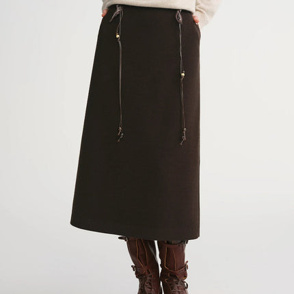 DUSHU Classic Long and Short Elastic Waist A-line Skirt 2025 Winter Skirt for Women Solid Simple Commuting Office Ladies College PlatiNum