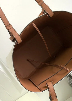 Borsa tote verticale in tela bianco sporco, borsa a tracolla multiuso con finiture in pelle di lusso