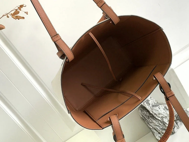 Borsa tote verticale in tela bianco sporco, borsa a tracolla multiuso con finiture in pelle di lusso