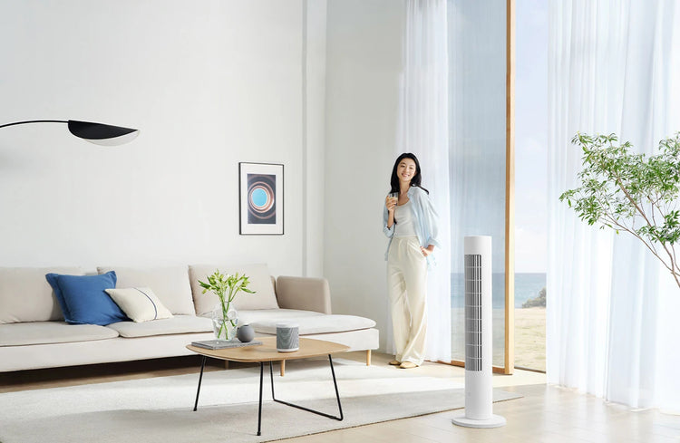 Ventilatore a Torre MIJIA Smart DC a Frequenza Variabile 2a Generazione, 150 °   Ventilatori oscillanti da terra per ambienti, 4 velocità, 3 modalità, versione CN con adattatore