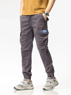 2023 New Summer Multi-Pockets Men's Cargo Pants Casual Slim Fit Joggers Fashion Drawstring Cotton Work Trousers Male Streetwear