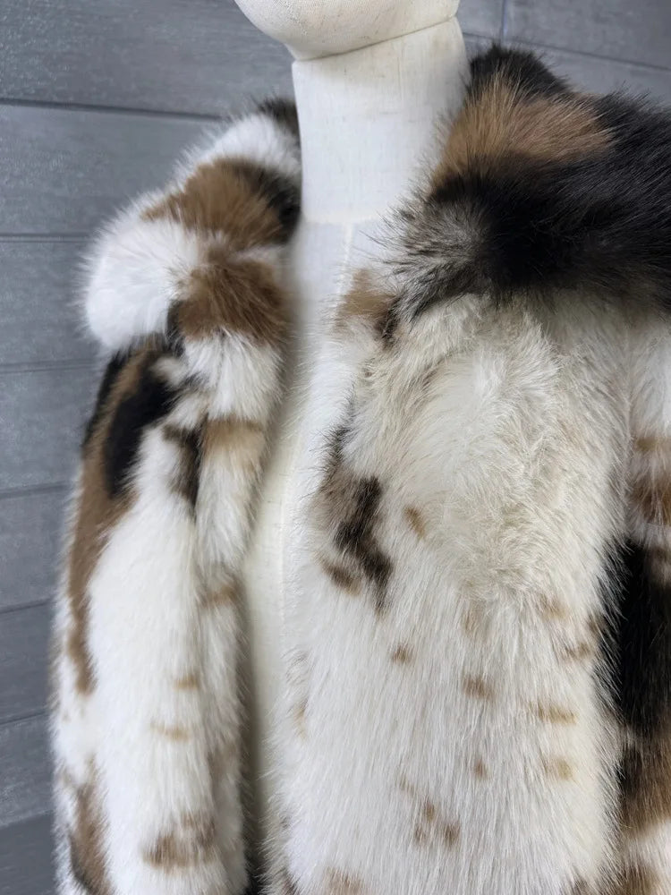 ZADORIN 2026 Chic Mid Long Cow Pattern Fluffy Faux Fur Coat Woman Lapel Loose Winter Fur Coats Woman Furry Jacket Fur Faux Coat
