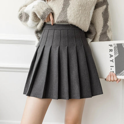 Autumn Winter Woolen Mini Pleated Skirts Women Fashion High Waist Loose A-Line Short Skirt Kawaii School Skater Falda Plisada PlatiNum