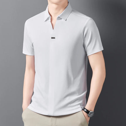 2025 New men's casual and fashionable solid color short-sleeved polo shirt comfortable and versatile summer T-shirt