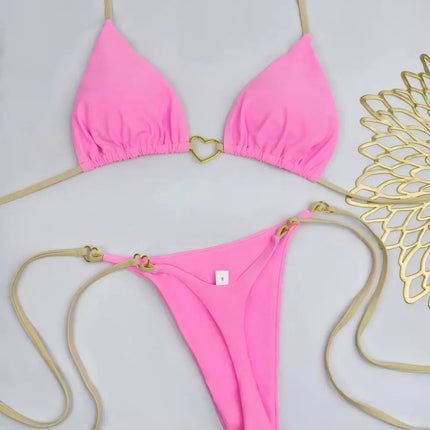 Nuovo costume da donna bikini bianco tinta unita costume da bagno alla moda con lacci a vita bassa set da due pezzi platinumshop