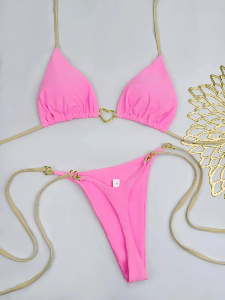 Nuovo costume da donna bikini bianco tinta unita costume da bagno alla moda con lacci a vita bassa set da due pezzi platinumshop