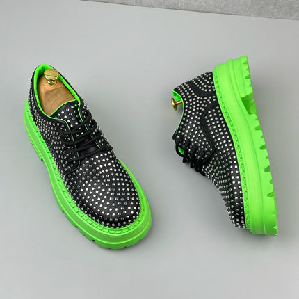Luxury Designer Rivets Men Leather Casual Shoes Fashion Breathable Height Increasing Male Brogue Derby Shoes Zapatillas Hombre